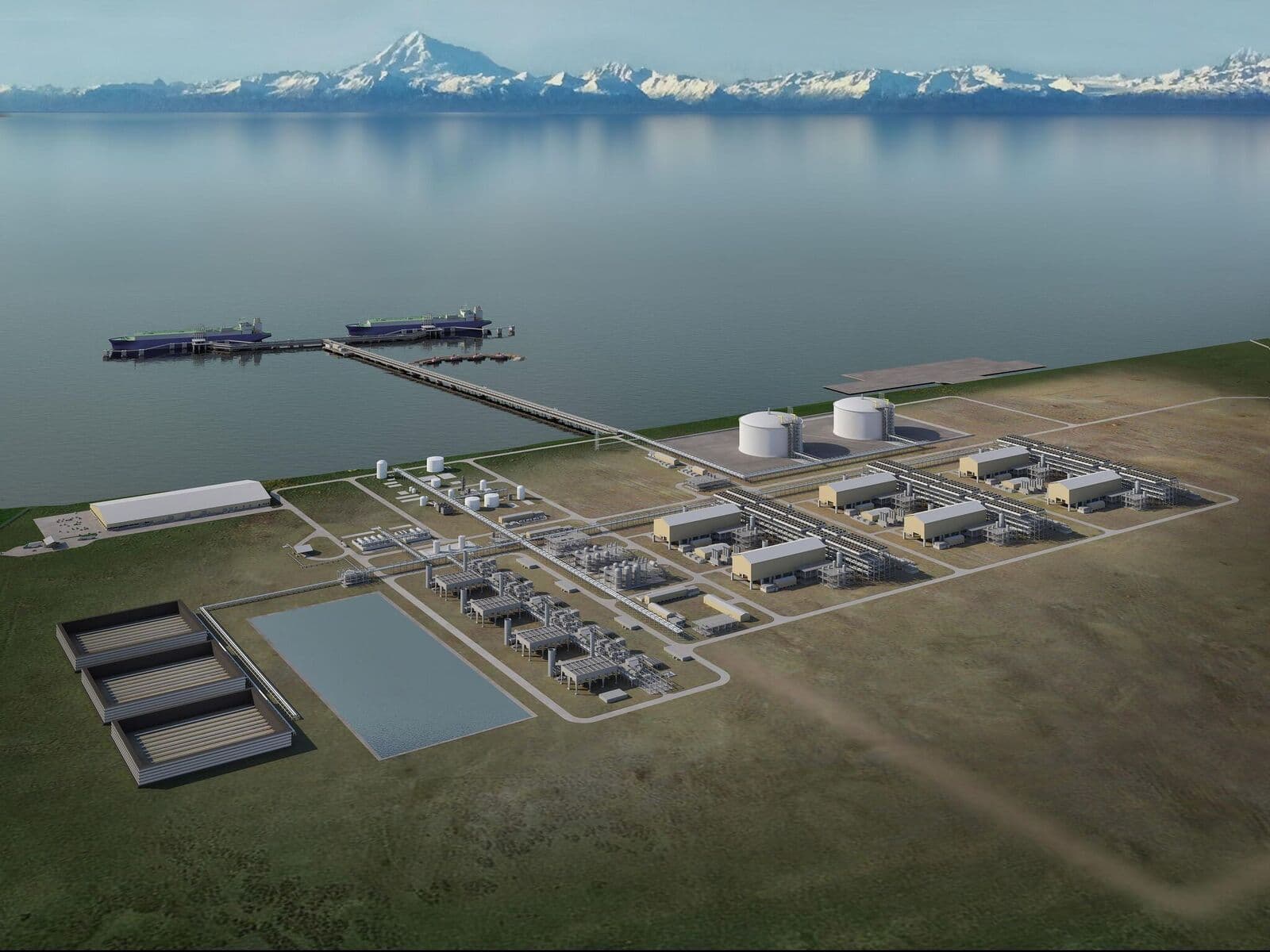An LNG carrier at a terminal, representing the Alaska LNG project.
