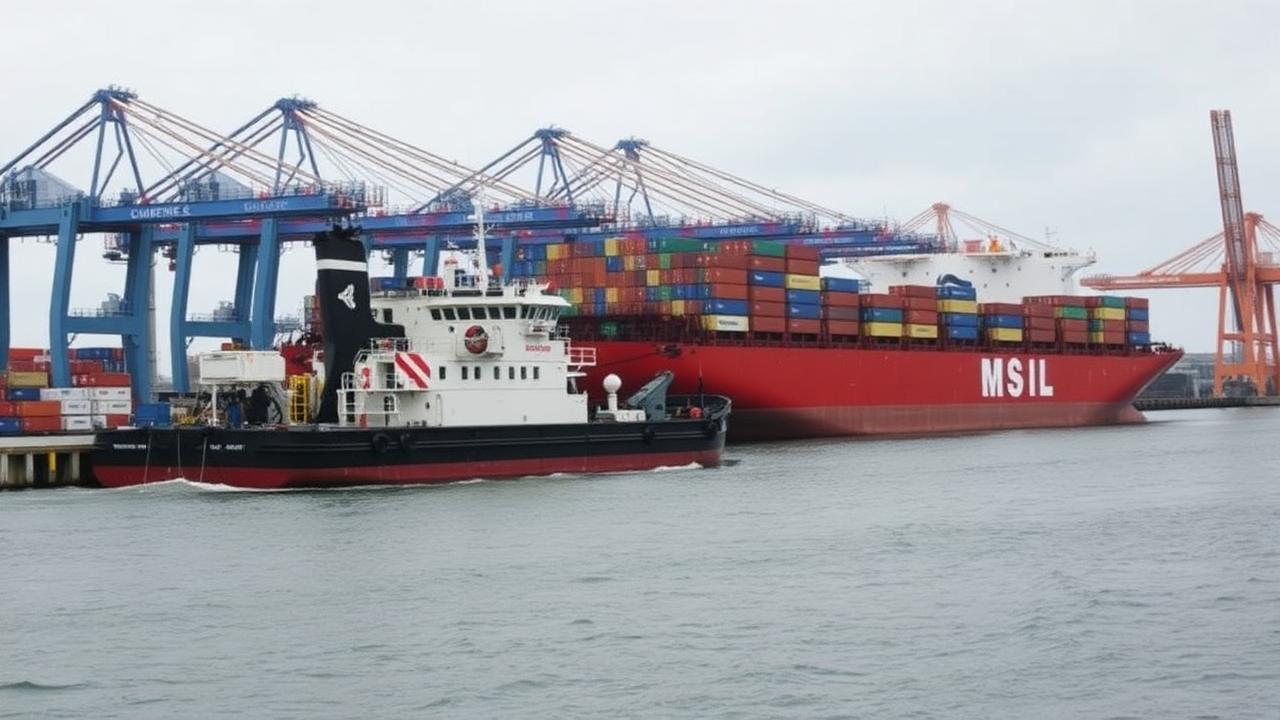 Bunker barge alongside a container ship in Singapore harbour